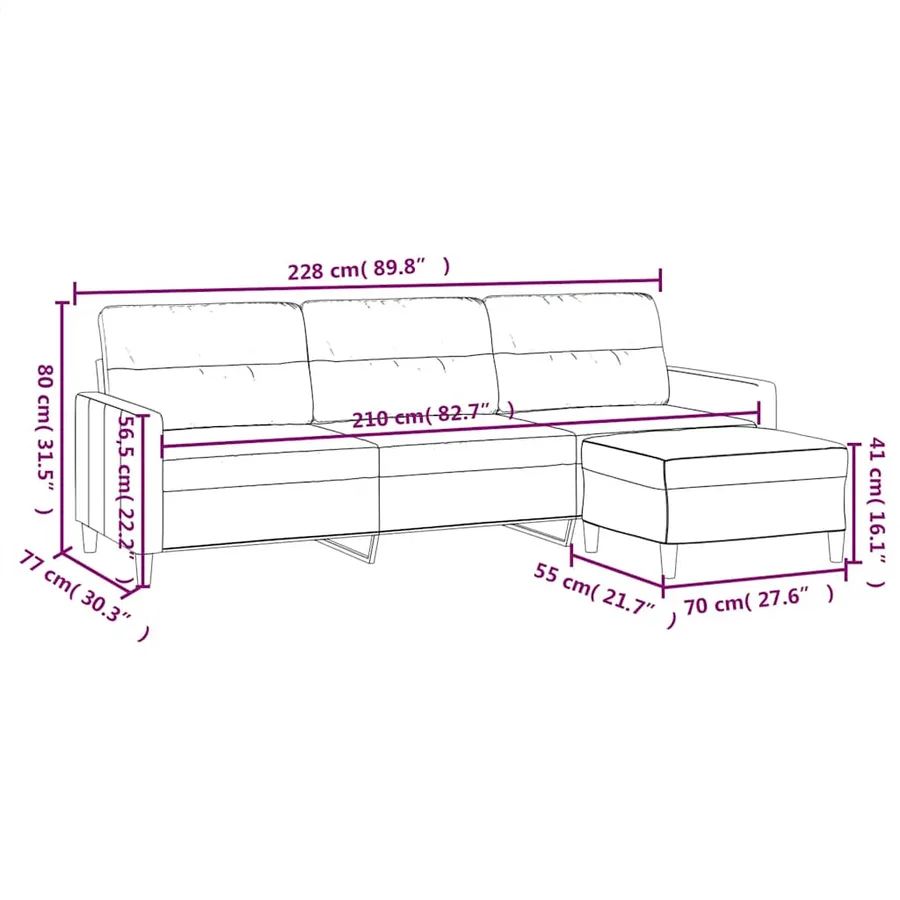 Canapé à 3 places avec repose-pieds Gris foncé 210 cm Tissu - 7
