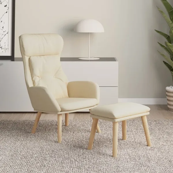 Chaise de relaxation avec repose-pied Crème Tissu