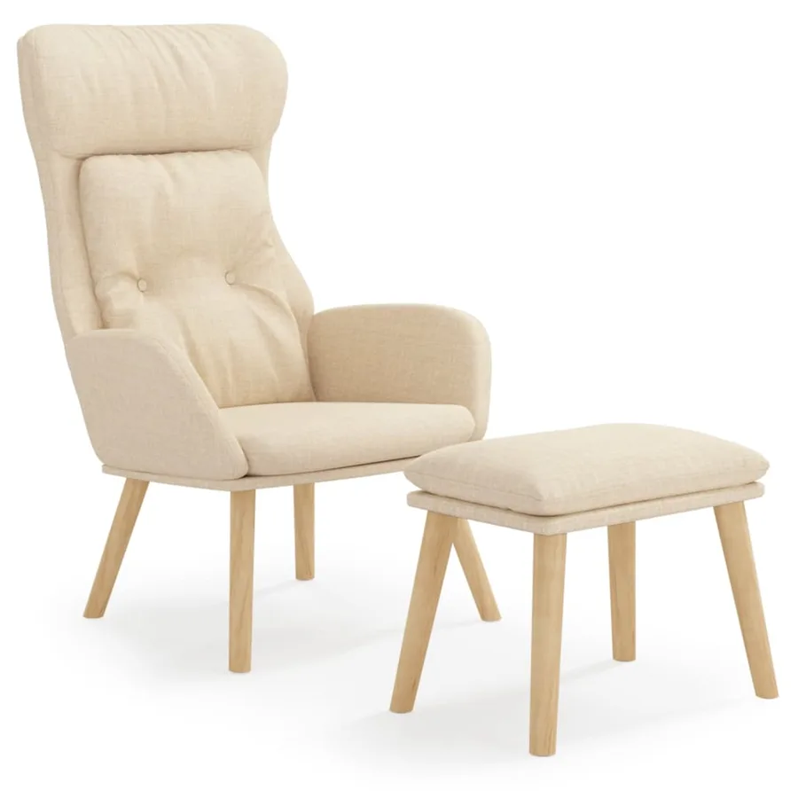 Chaise de relaxation avec repose-pied Crème Tissu - 2