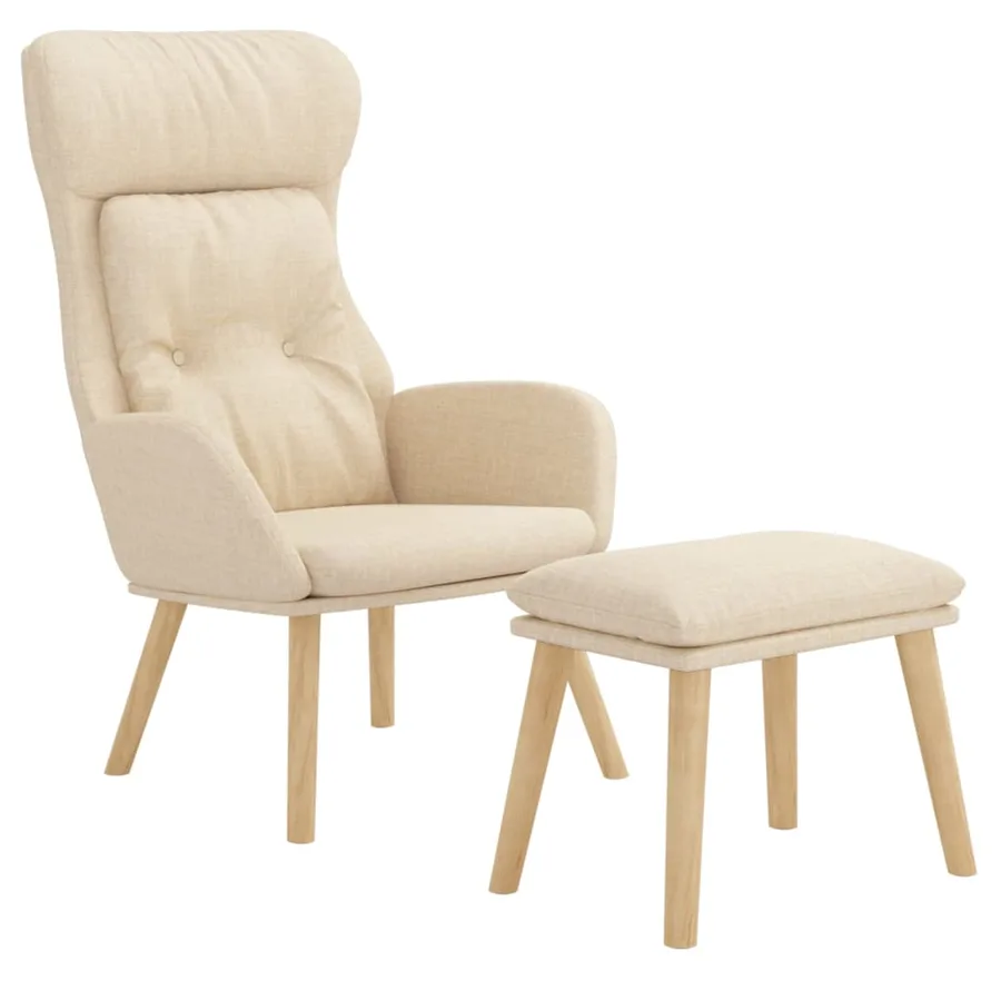 Chaise de relaxation avec repose-pied Crème Tissu - 3