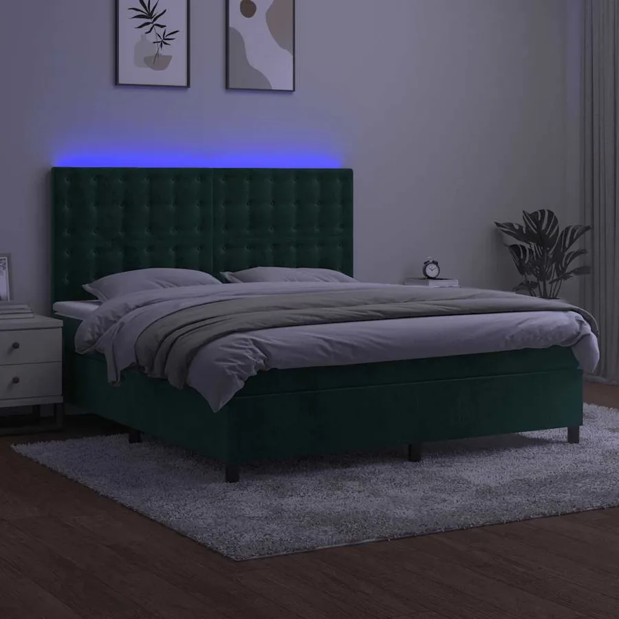 Sommier à lattes de lit matelas et LED Vert foncé 180x200 cm - 4