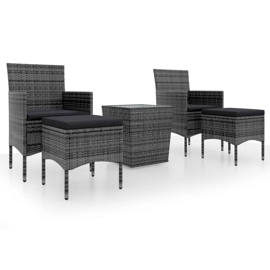 Ensemble de bistro jardin 5pcs Résine tressée verre trempé Gris - 2