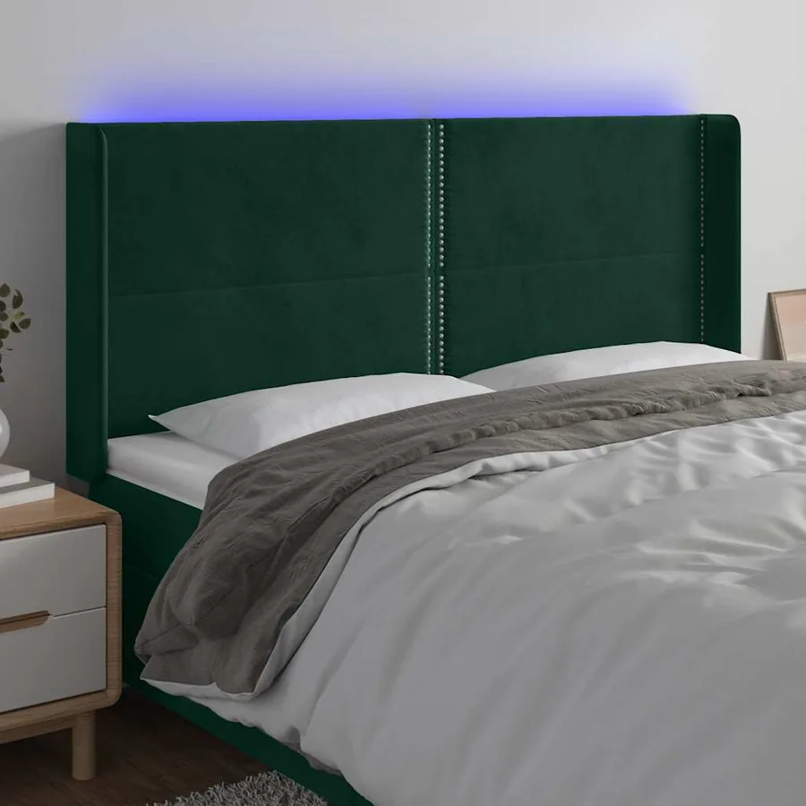 Tête de lit à LED Vert foncé 203x16x118/128 cm Velours