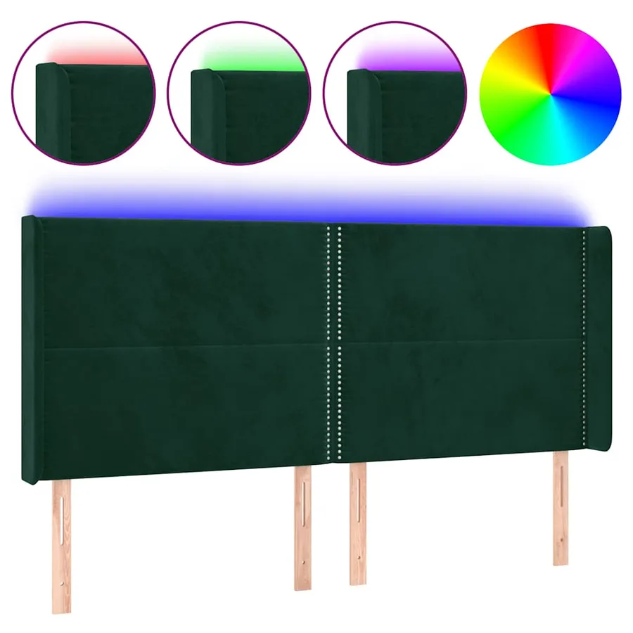 Tête de lit à LED Vert foncé 203x16x118/128 cm Velours - 2