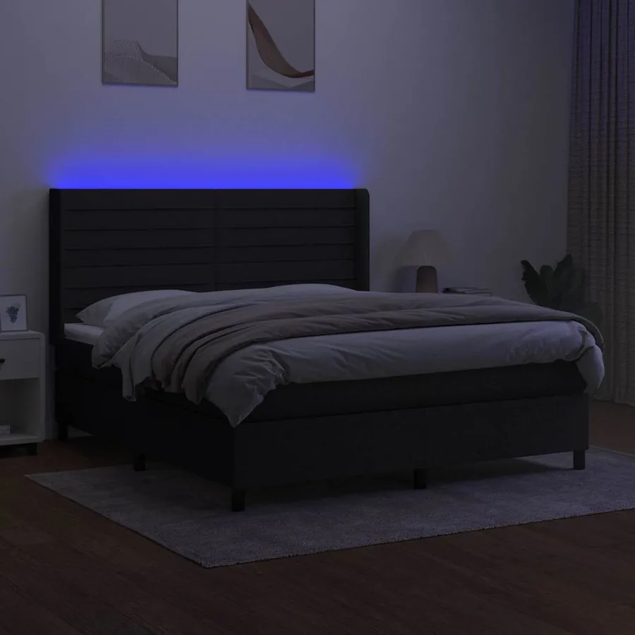 Sommier à lattes de lit matelas et LED Noir 180x200 cm Tissu - 3