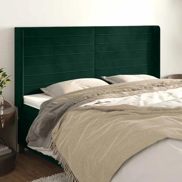 Tête de lit avec oreilles Vert foncé 183x16x118/128 cm Velours