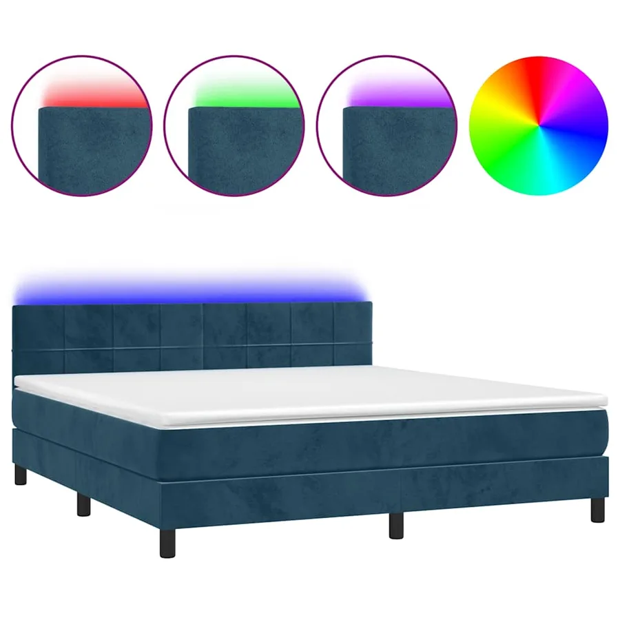 Sommier à lattes de lit avec matelas LED Bleu foncé 160x200 cm - 2
