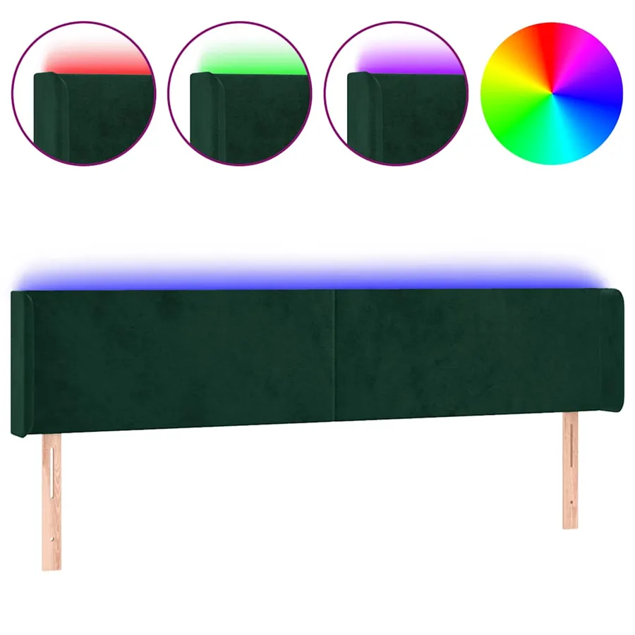Tête de lit à LED Vert foncé 163x16x78/88 cm Velours - 2