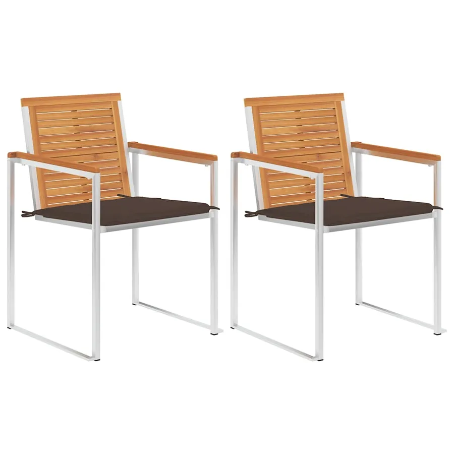 Chaises de jardin avec coussins lot de 2 Acacia solide et acier