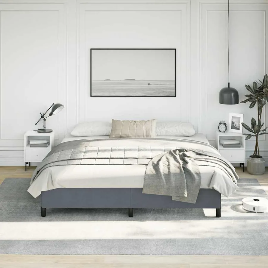 Cadre de lit gris foncé 193x203 cm velours - 3