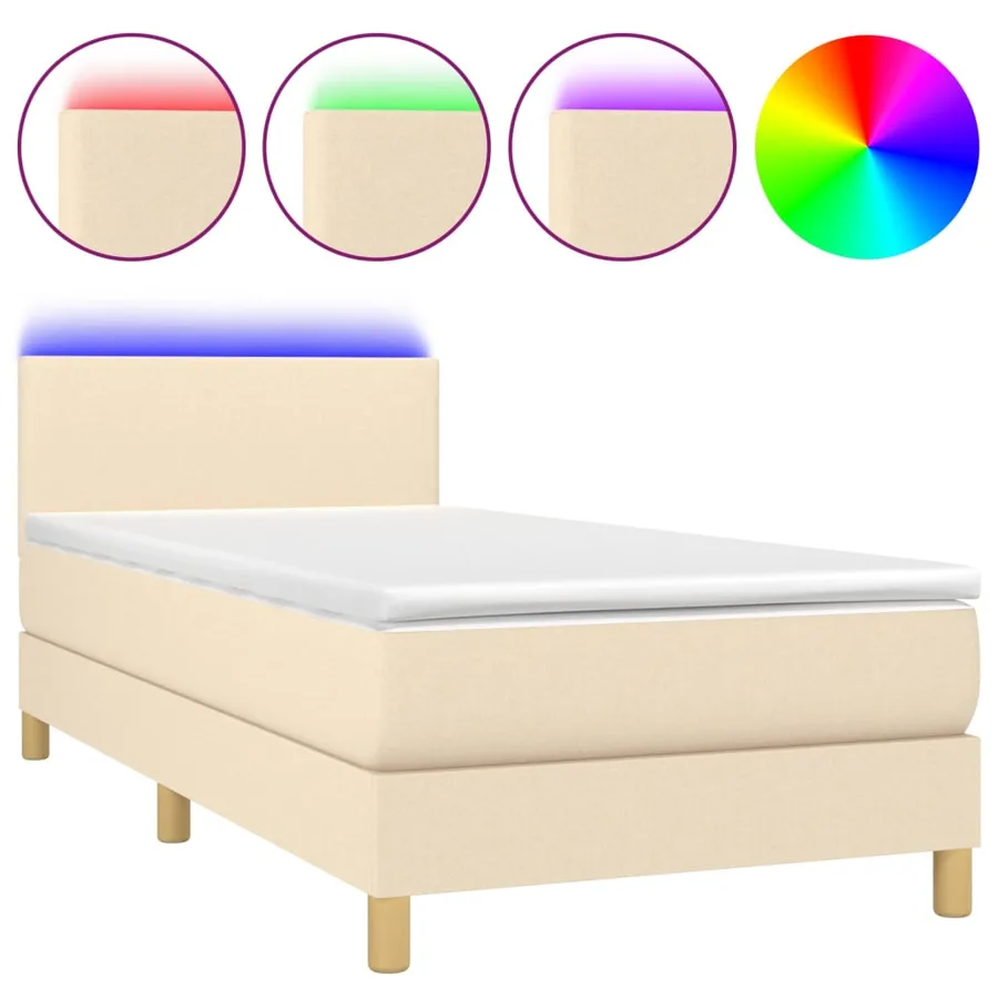 Sommier à lattes de lit avec matelas LED Crème 100x200 cm Tissu - 2