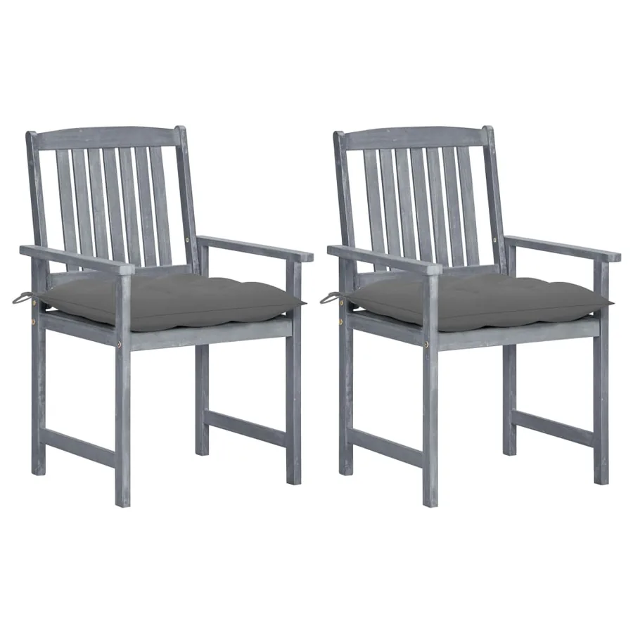 Chaises de jardin et coussins lot de 2 Gris Bois acacia massif