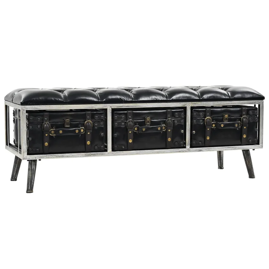 Banc de rangement 110 cm noir similicuir - 2