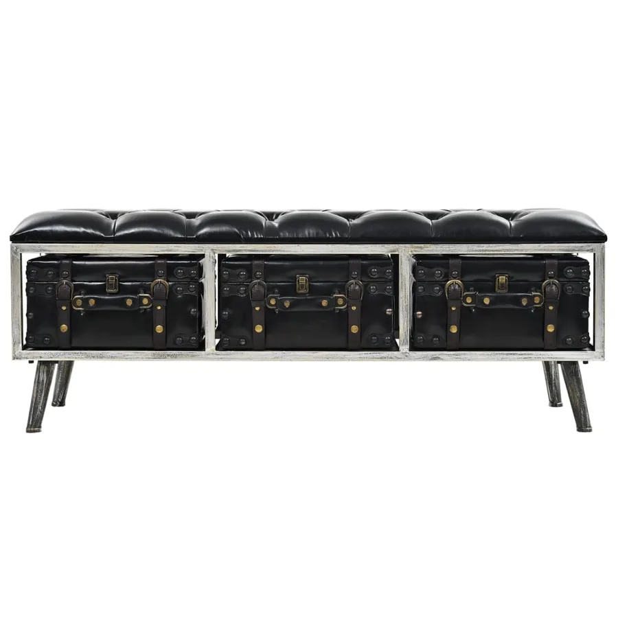 Banc de rangement 110 cm noir similicuir - 3
