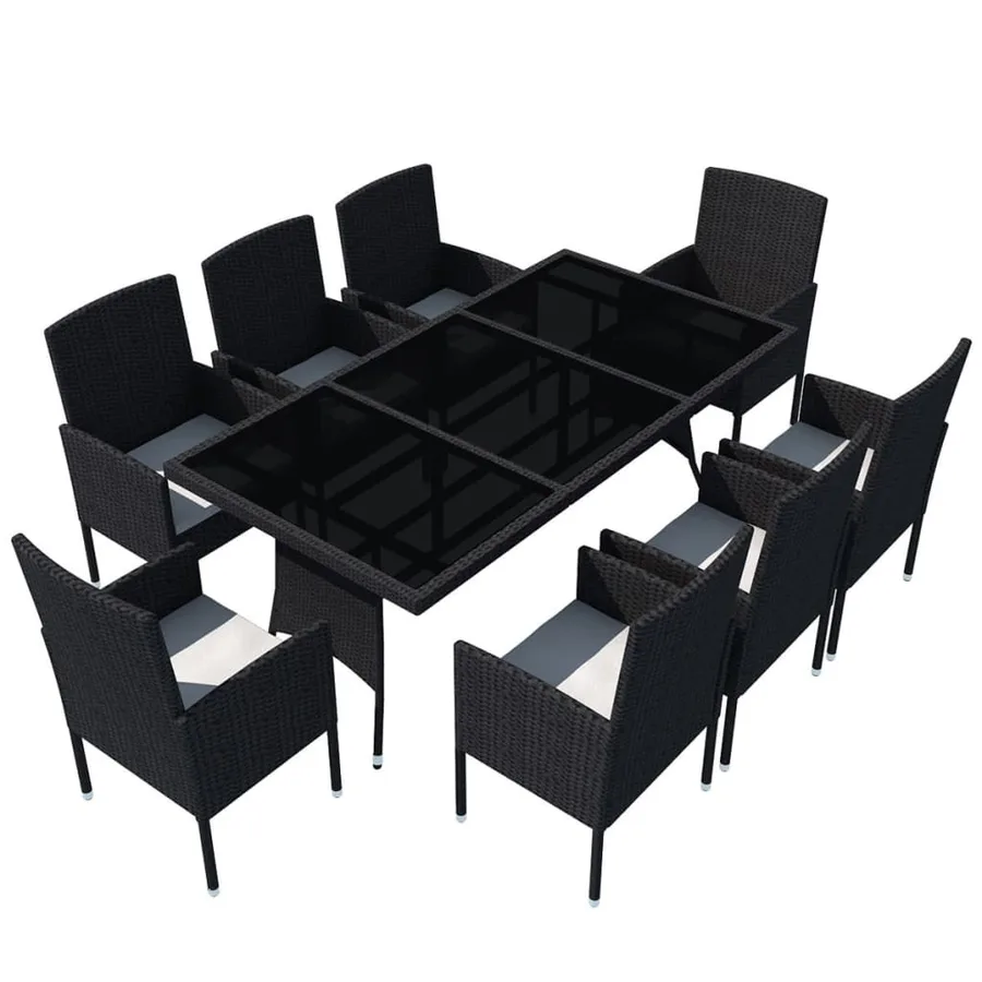 Ensemble à manger d'extérieur 9pcs coussins résine tressée noir - 2