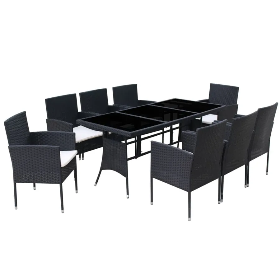 Ensemble à manger d'extérieur 9pcs coussins résine tressée noir - 3