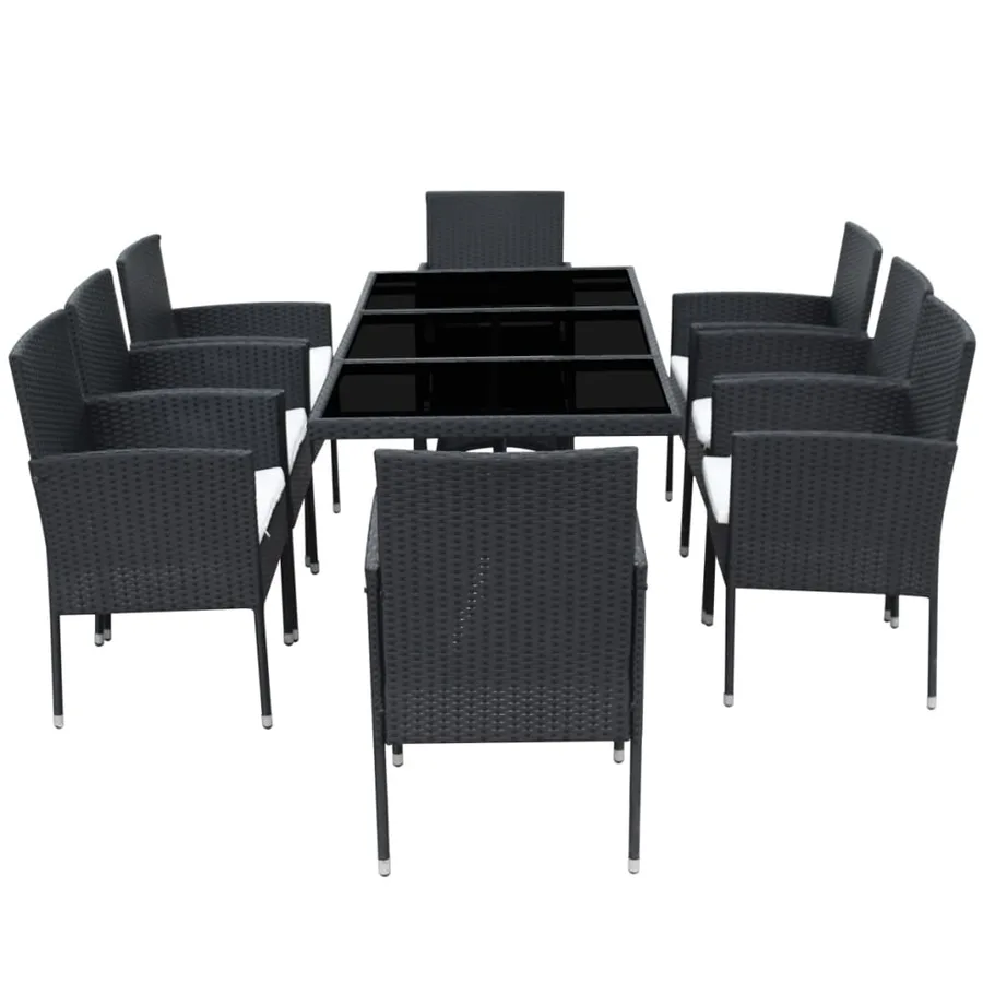 Ensemble à manger d'extérieur 9pcs coussins résine tressée noir - 4