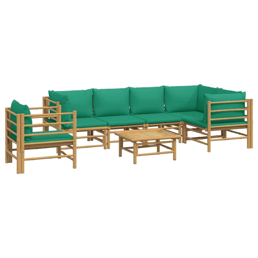 Salon de jardin 7 pcs avec coussins vert bambou - 3