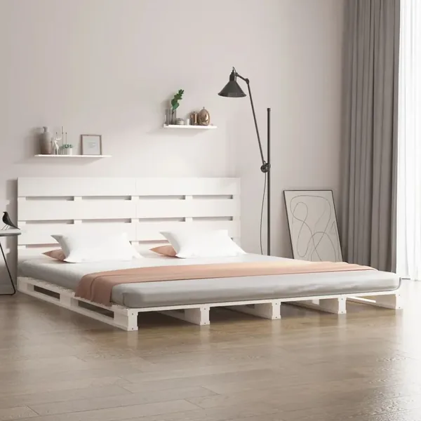 Cadre de lit sans matelas blanc 180x200 cm bois massif de pin