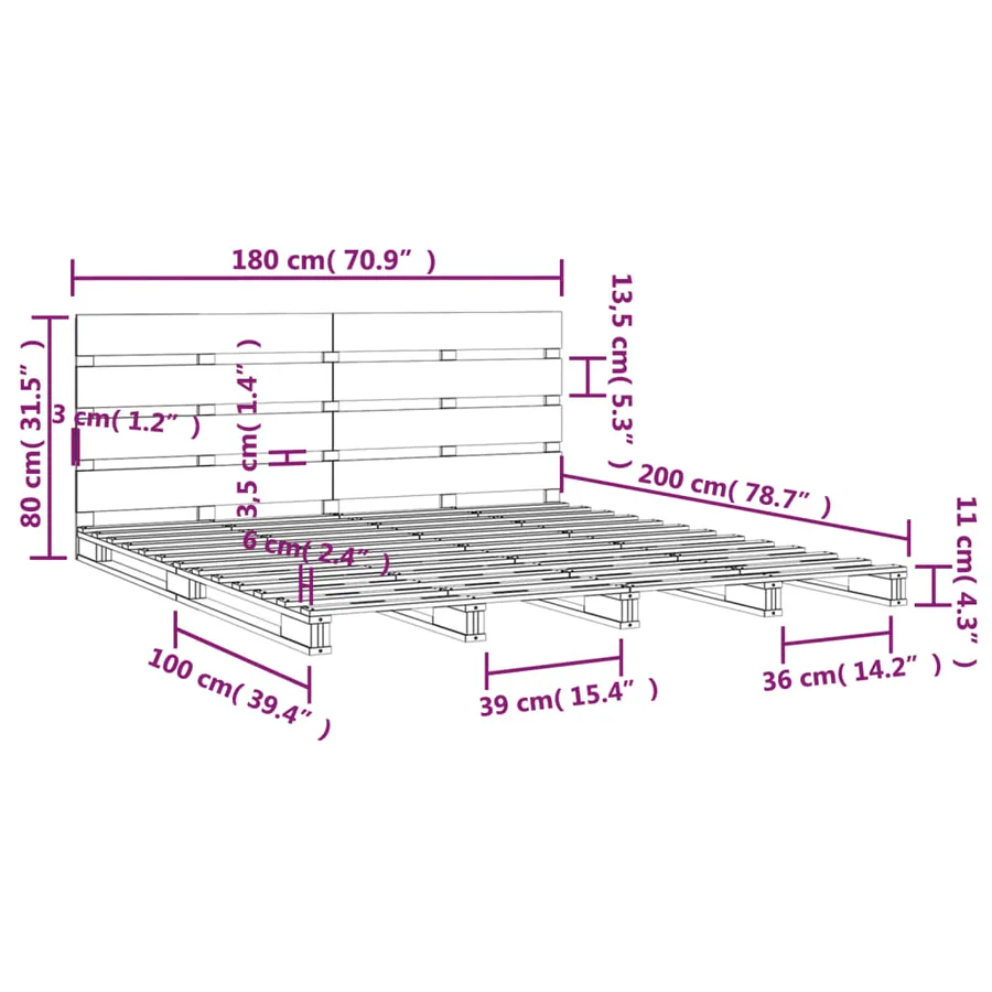 Cadre de lit sans matelas blanc 180x200 cm bois massif de pin - 12