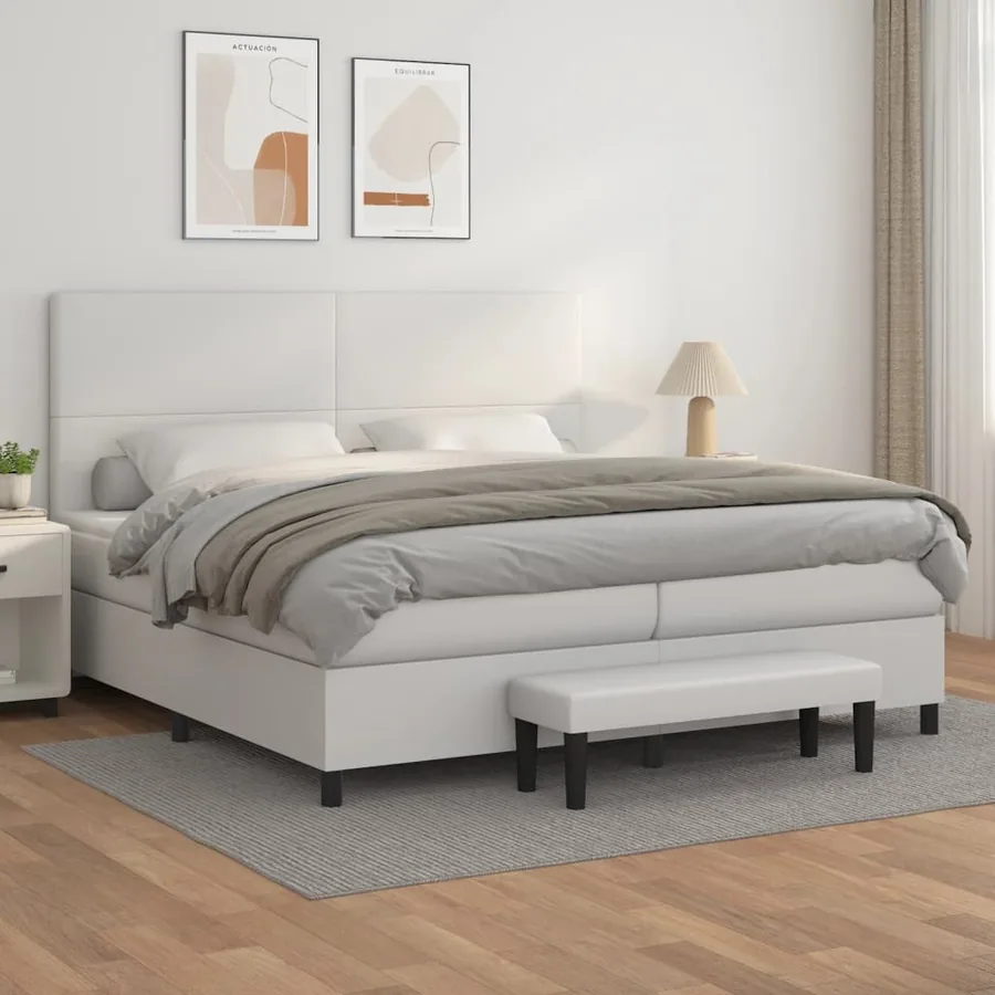 Sommier à lattes de lit avec matelas Blanc 200x200cm Similicuir