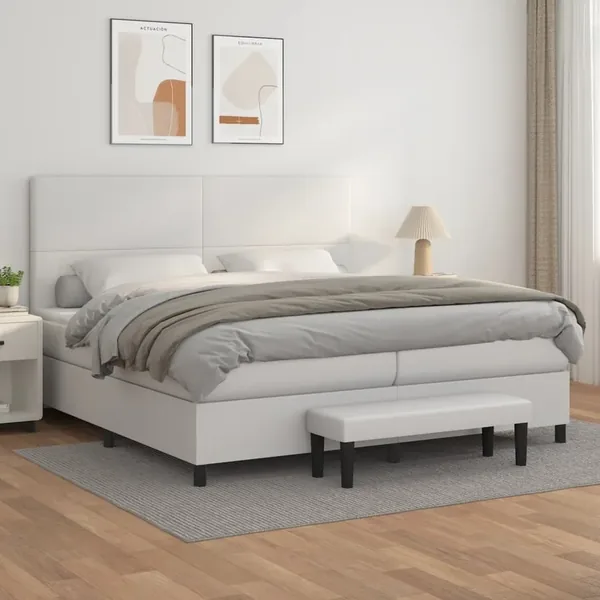 Sommier à lattes de lit avec matelas Blanc 200x200cm Similicuir