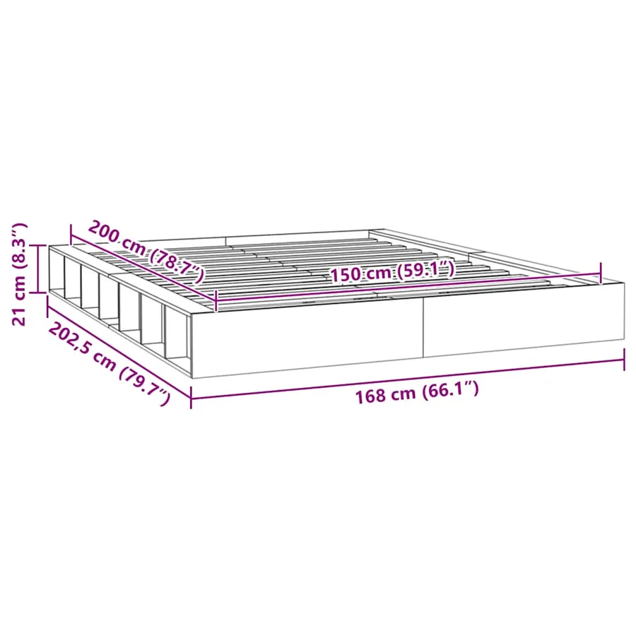 Cadre de lit sans matelas 150x200 cm bois massif - 8