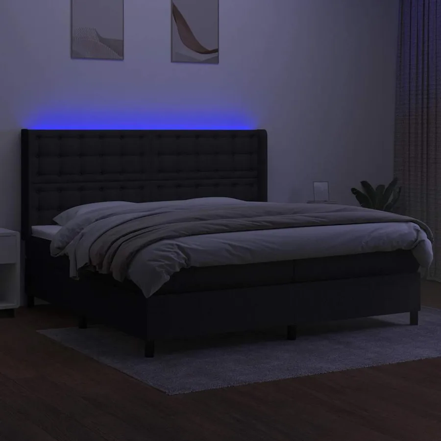 Sommier à lattes de lit matelas et LED Noir 200x200 cm Tissu - 3