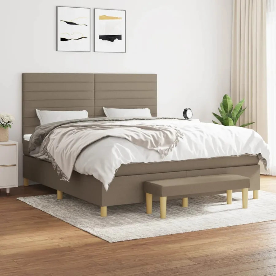 Sommier à lattes de lit avec matelas Taupe 180x200 cm Tissu