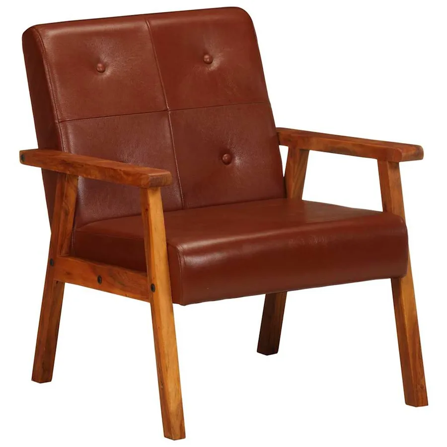 Fauteuil marron cuir véritable - 10