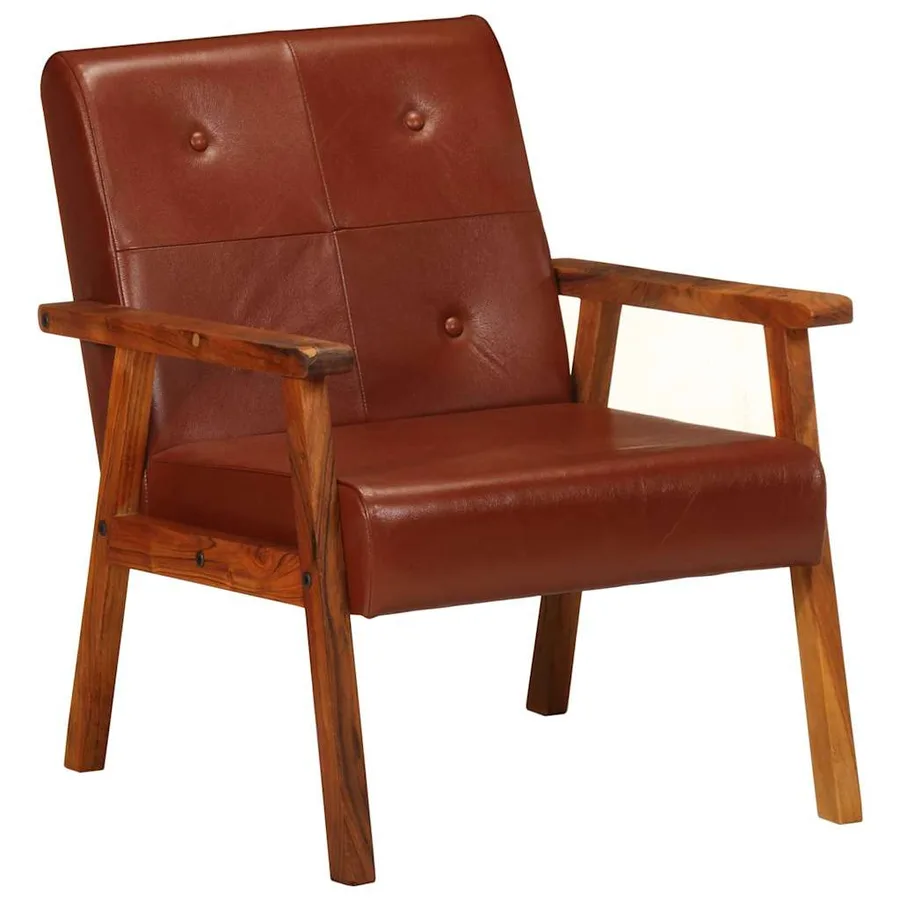 Fauteuil marron cuir véritable - 11