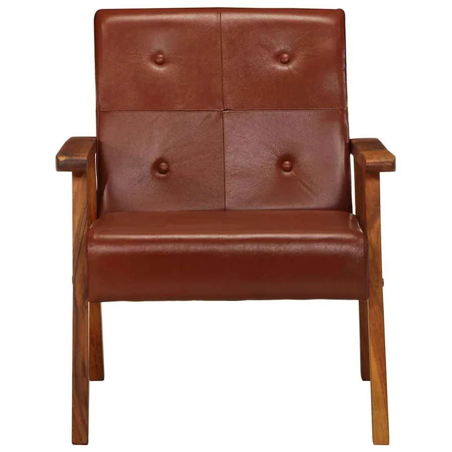 Fauteuil marron cuir véritable - 2