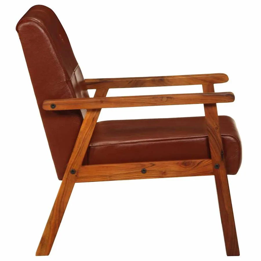 Fauteuil marron cuir véritable - 3