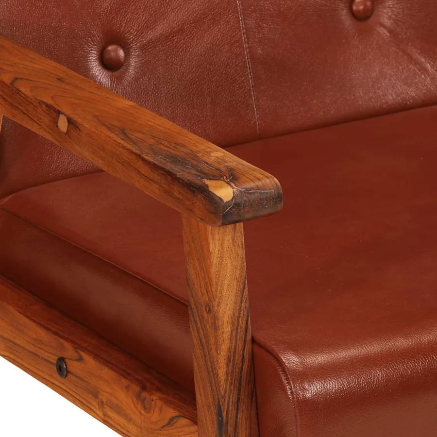 Fauteuil marron cuir véritable - 5