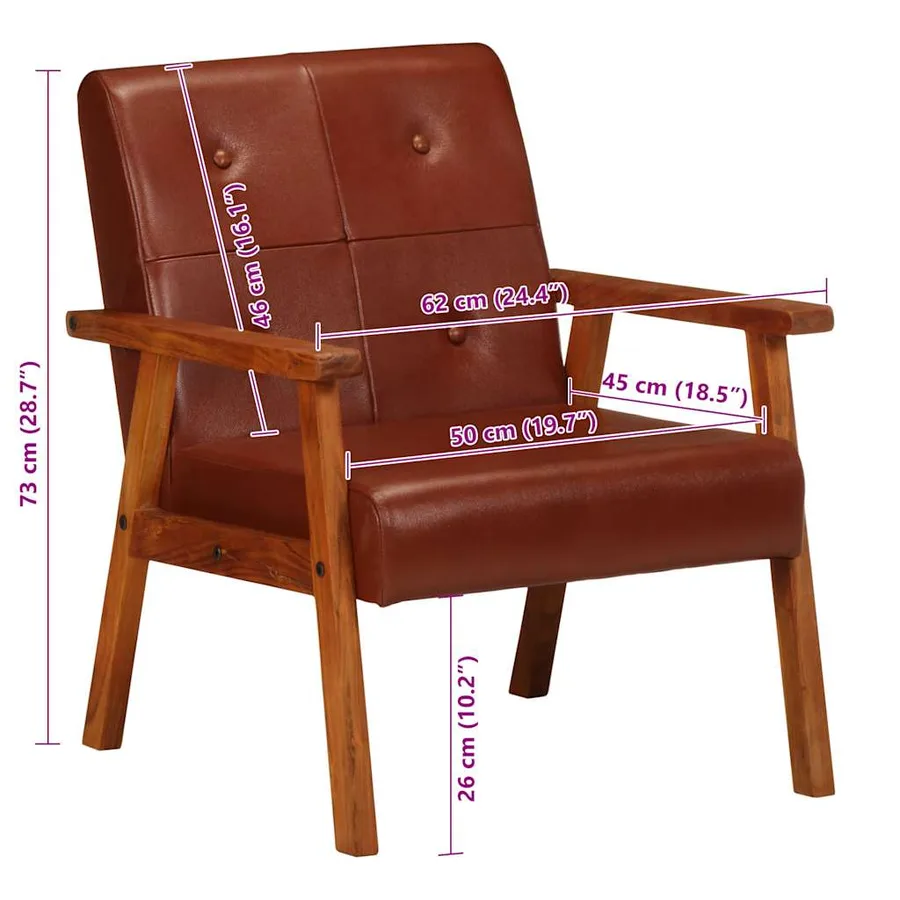 Fauteuil marron cuir véritable - 9