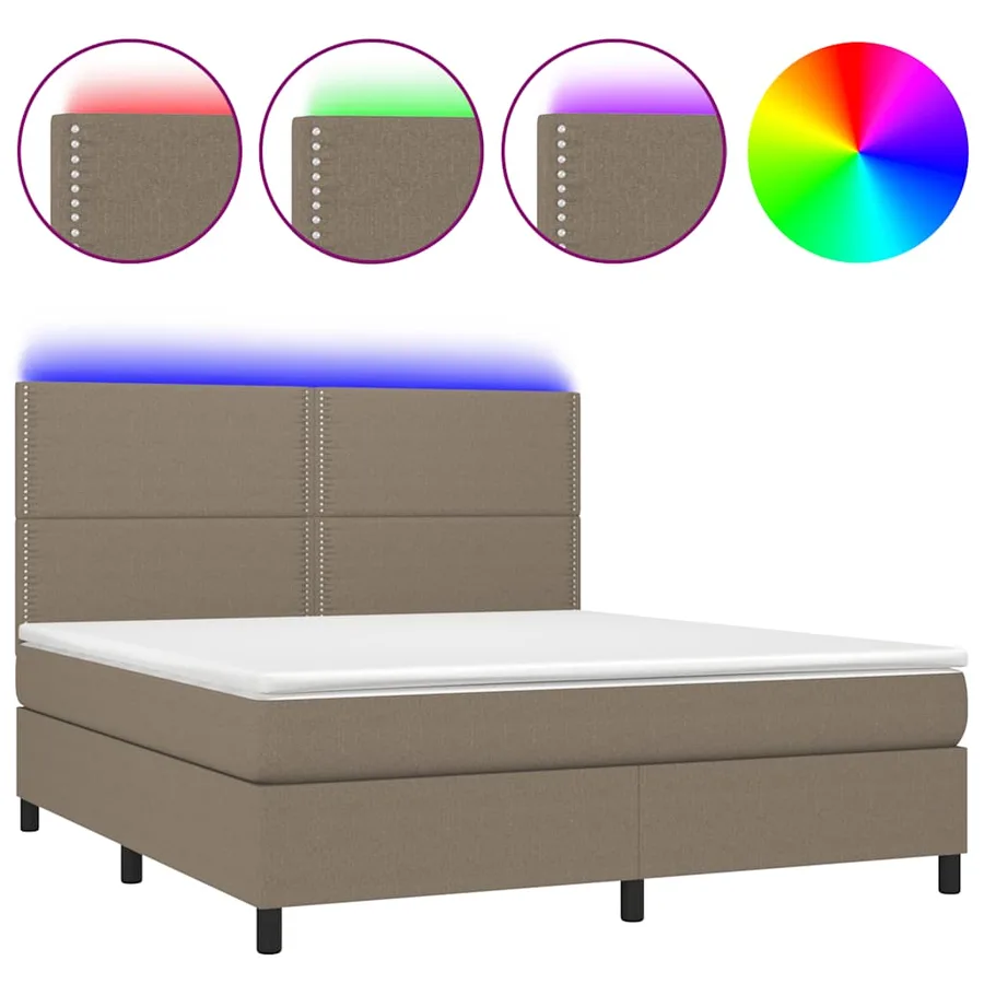 Sommier à lattes de lit et matelas et LED Taupe 180x200cm Tissu - 2