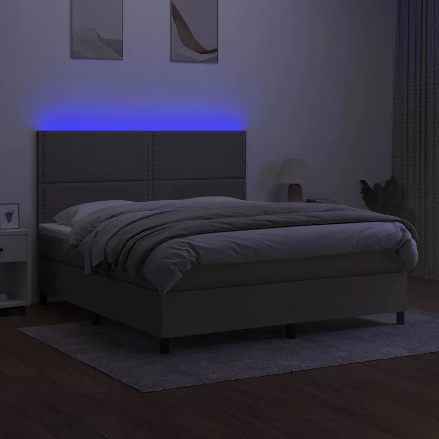 Sommier à lattes de lit et matelas et LED Taupe 180x200cm Tissu - 4