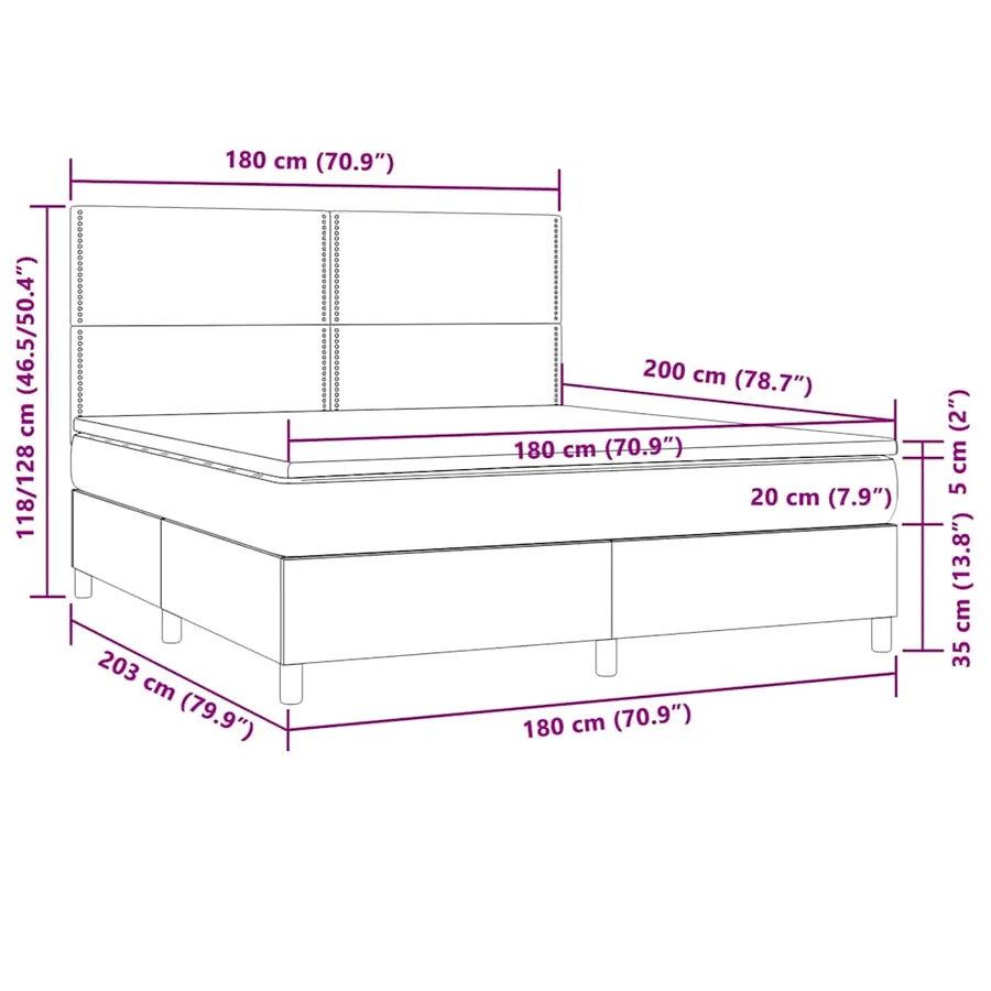 Sommier à lattes de lit et matelas et LED Taupe 180x200cm Tissu - 8