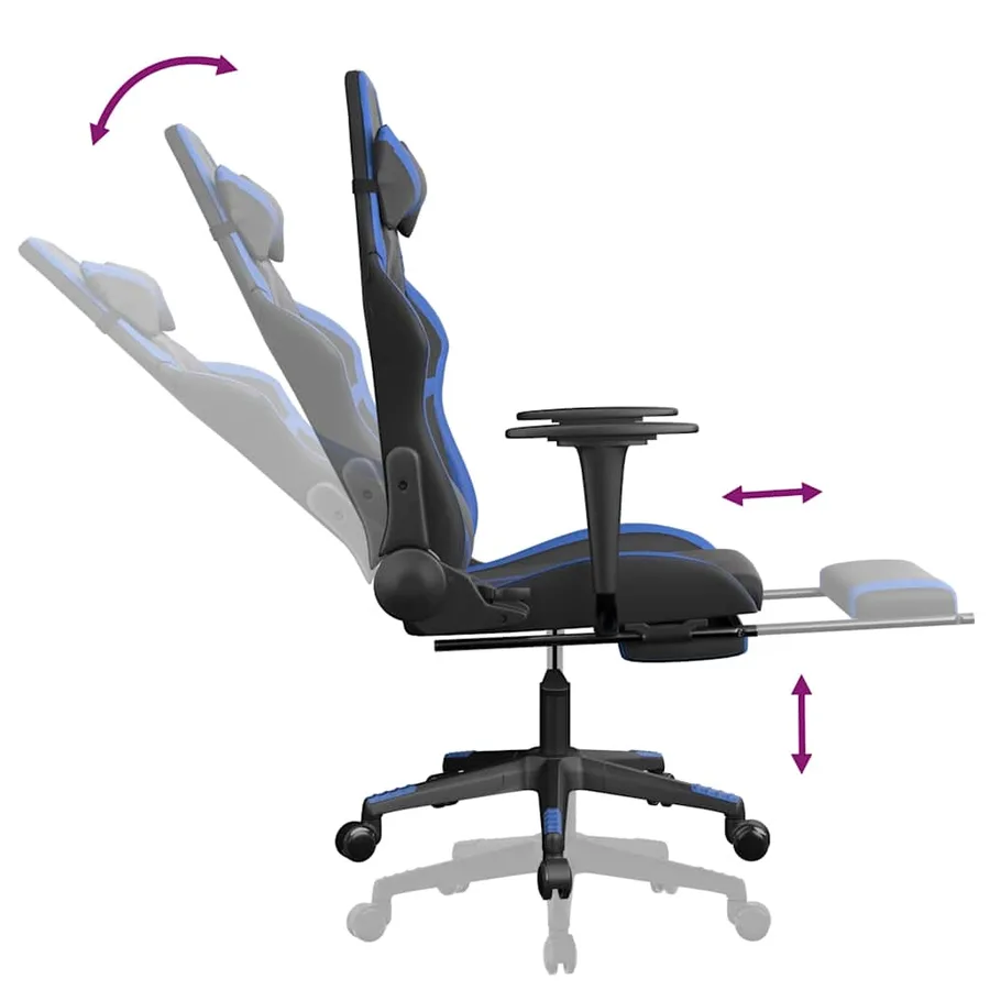 Chaise de jeu de massage et repose-pied Noir et bleu Similicuir - 7