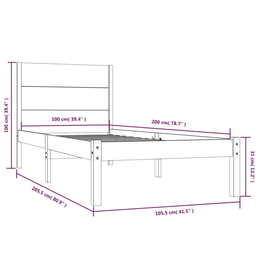 Cadre de lit sans matelas blanc 100x200 cm bois de pin massif - 6