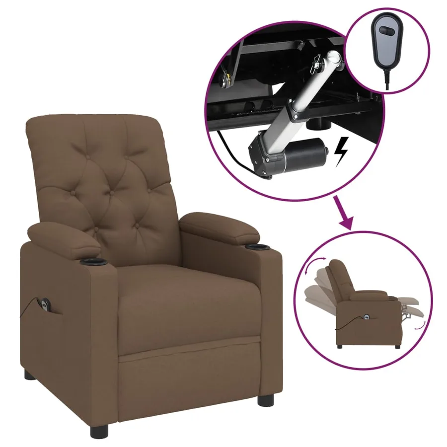 Fauteuil inclinable électrique Marron Tissu - 2
