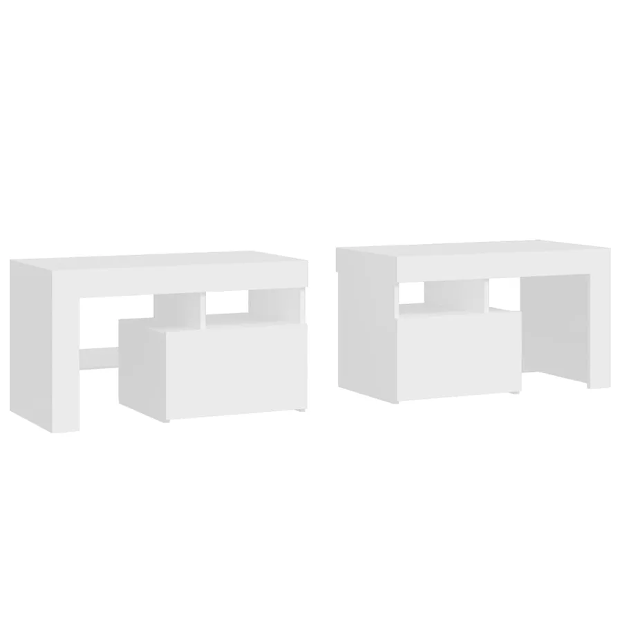 Tables de chevet 2 pcs et lumières LED Blanc 70x36,5x40 cm - 3
