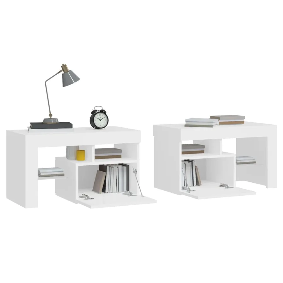Tables de chevet 2 pcs et lumières LED Blanc 70x36,5x40 cm - 7