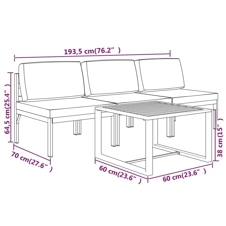 Salon de jardin 4 pcs avec coussins Aluminium Anthracite - 7