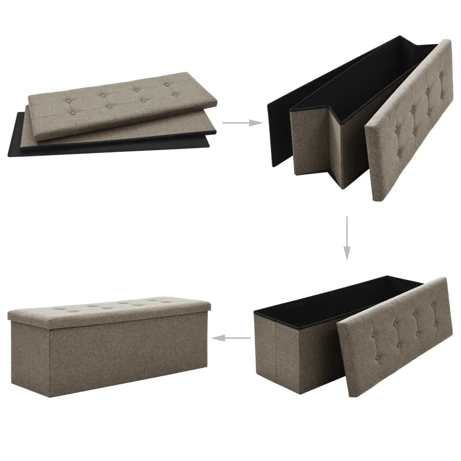 Banc de rangement pliable Taupe Faux lin - 5