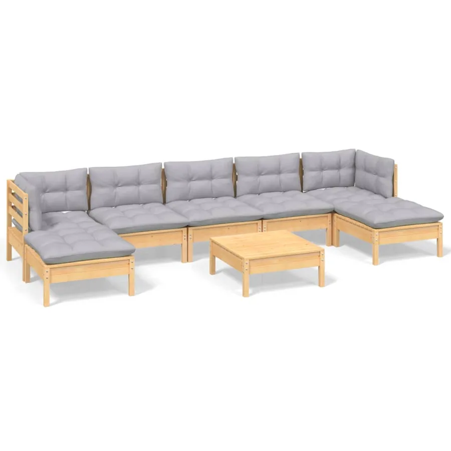 Salon de jardin 8 pcs avec coussins gris Bois de pin - 2