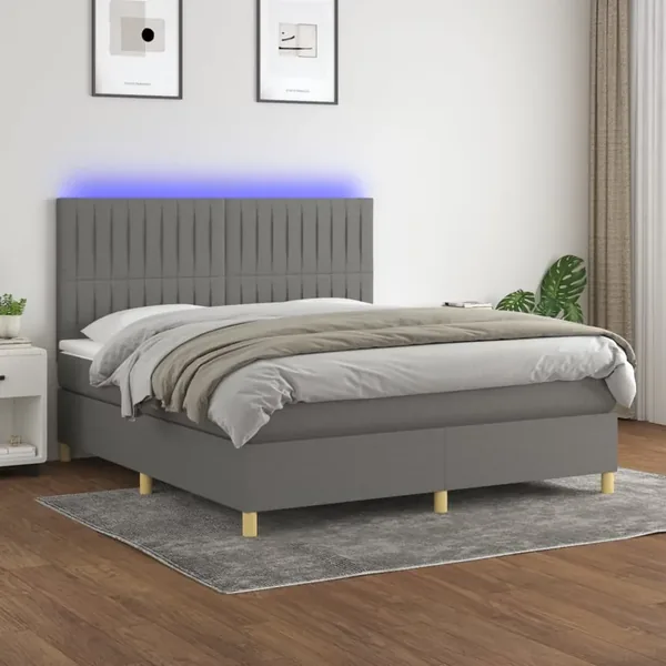 Sommier à lattes de lit et matelas et LED Gris foncé 160x200 cm