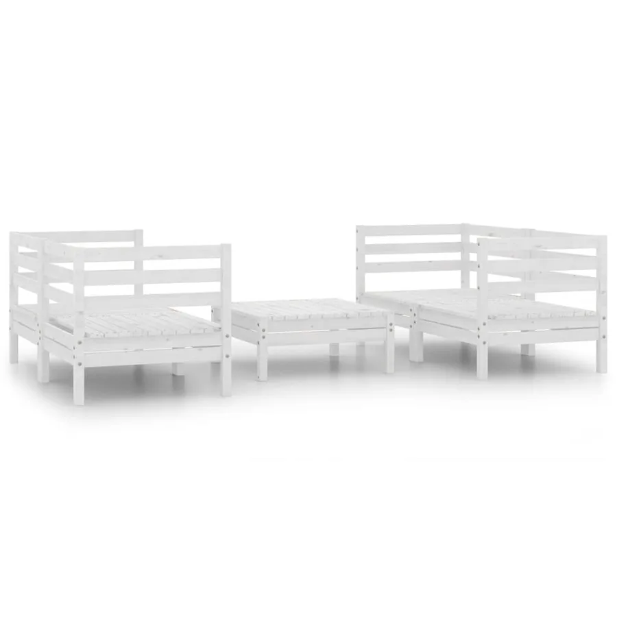 Salon de jardin 5 pcs Blanc Bois de pin massif - 2