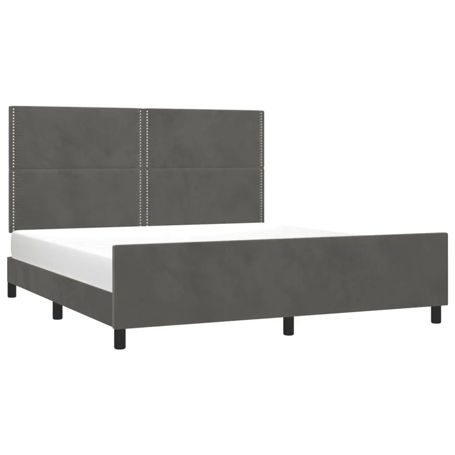Cadre de lit sans matelas gris foncé 160x200 cm velours - 3