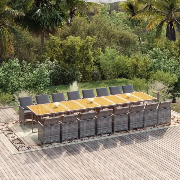Ensemble à manger de jardin 17 pcs et coussins résine tressée